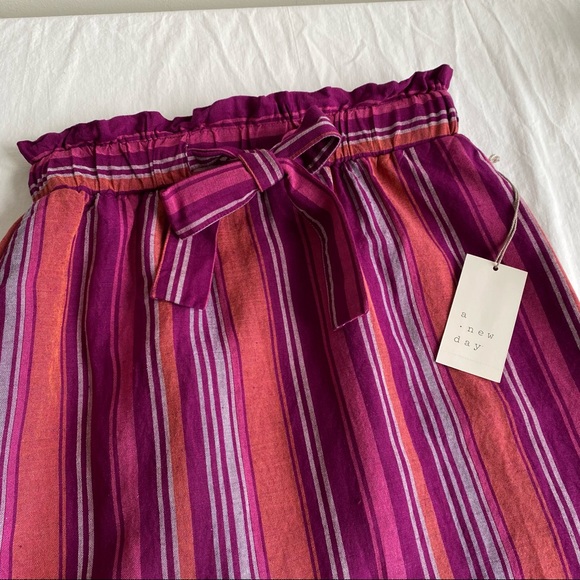 A New Day Linen Stripe Paper Bag Mini Skirt NWT XS - Picture 7 of 9